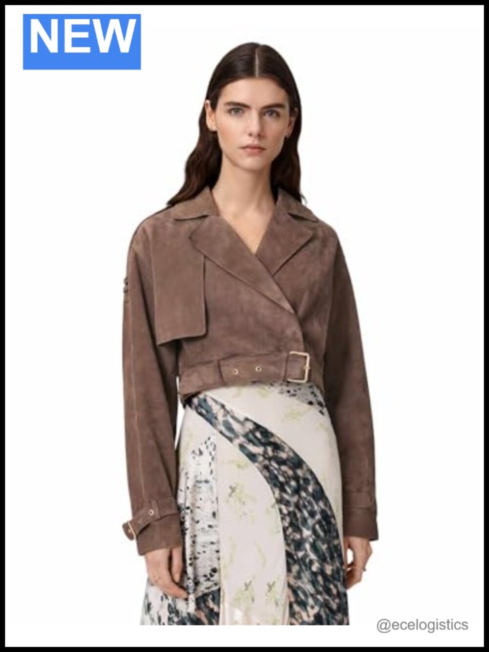 AllSaints Ophelia Suede Leather Cropped Jacket Women's Moto Style